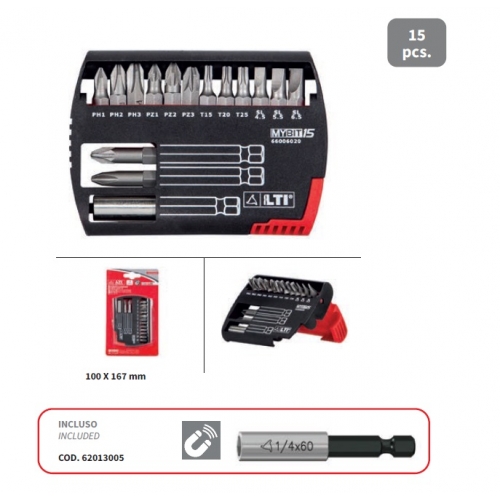 INSERTI MYBIT 15 ESSENTIAL MIX PH/PZ/TG/TORX PEZZI 14 + PORTA INSERTO LTI