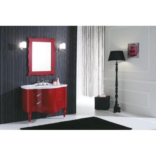 MOBILE BAGNO DECO' D01 CM 104 BASE LAVABO CERAMICA SPECCHIO CORNICE LAMPADE ILLUMINAZIONE COLORAZIONE ROSSO PORPORA LUCIDO