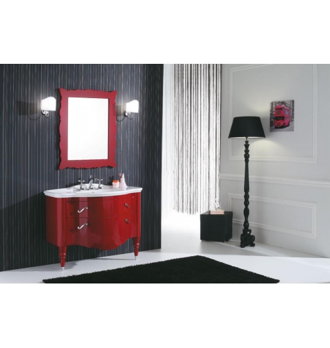 MOBILE BAGNO DECO' D01 CM 104 BASE LAVABO CERAMICA SPECCHIO CORNICE LAMPADE ILLUMINAZIONE COLORAZIONE ROSSO PORPORA LUCIDO