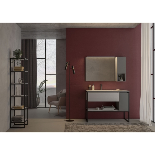 MOBILE BAGNO URBAN COMPONIBILE US02 CM 130 BASE LAVABO METALLO BASE CONTENITORE SPECCHIO RETTANGOLARE PENSILI A GIORNO COLORAZI