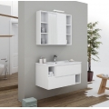 MOBILE BAGNO CITY 02 CM 90 BASE 2 CASSETTI LAVABO RESINA BIANCO SPECCHIO CONTENITORE LAMPADA LED