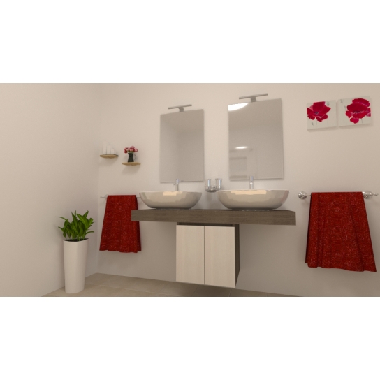 MOBILE BAGNO URBAN MONTI CM 140 TOP VELETTA 2 LAVABI CERAMICA 2 SPECCHI FILO LUCIDO COLORAZIONE TRANCHE' CHIARO/TRANCHE'SCURO