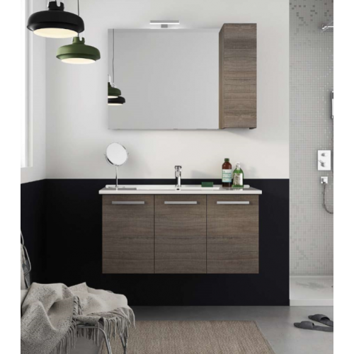 MOBILE BAGNO HARLEM H19 CM 97 BASE LAVABO CERAMICA SPECCHIO FILO LUCIDO LAMPADA LED PENSILE COLORAZIONE ROVERE TRANCHE' SCURO