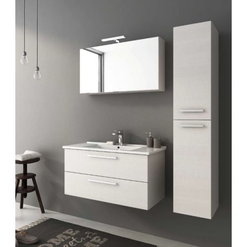 MOBILE BAGNO HARLEM H20 CM 97 BASE LAVABO CERAMICA CM 101 SPECCHIO CONONTENITORE LAMPADA LED COLONNA CM 32 COLORAZIONE ROVERE T