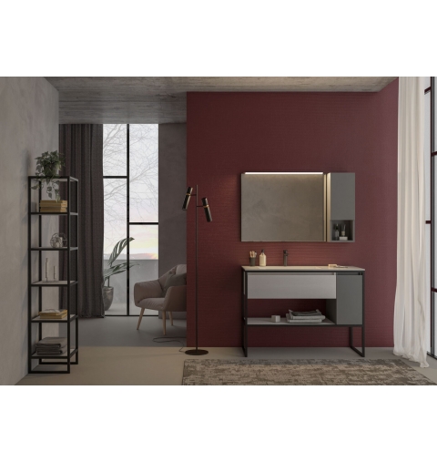 MOBILE BAGNO URBAN COMPONIBILE US02 CM 130 BASE LAVABO METALLO BASE CONTENITORE SPECCHIO RETTANGOLARE PENSILI A GIORNO COLORAZI