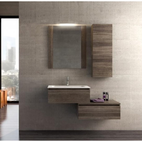 MOBILE BAGNO URBAN COMPONIBILE1 CM 120 BASE LAVABO POLITEK BASE CONTENITORE SPECCHIO LEGNO PENSILE CM 35 COLORAZIONE ROVERE TRA