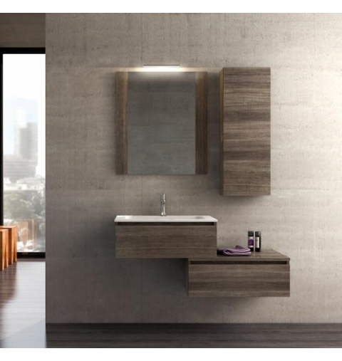 MOBILE BAGNO URBAN COMPONIBILE1 CM 120 BASE LAVABO POLITEK BASE CONTENITORE SPECCHIO LEGNO PENSILE CM 35 COLORAZIONE ROVERE TRA