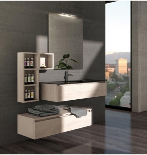 MOBILE BAGNO URBAN COMPONIBILE3 CM 150 BASE LAVABO VETRO CASSETTIERA SPECCHIO FILO LUCIDO 2 PENSILI A GIORNO COLORAZIONE ROVERE