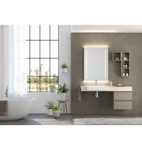 MOBILE BAGNO URBAN COMPONIBILE6 CM 140 TOP LEGNO LAVABO POLITEK BASE CASSETTI SPECCHIO FILO LUCIDO LAMPADA LED 3 PENSILI A GIOR