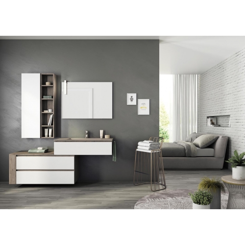 MOBILE BAGNO FREEDOM F29 ROVERE TERRA BIANCO LACCATO OPACO LARGHEZZA CM 177 PROFONDITA' CM 50