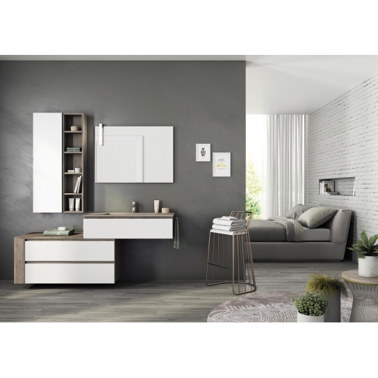 MOBILE BAGNO FREEDOM F29 ROVERE TERRA BIANCO LACCATO OPACO LARGHEZZA CM 177 PROFONDITA' CM 50