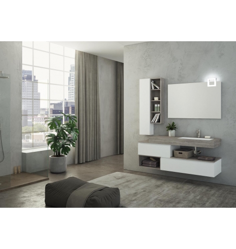 MOBILE BAGNO FREEDOM F26 ROVERE GESSATO GRIGIO BIANCO LACCATO OPACO LARGHEZZA CM 170 PROFONDITA' CM 50