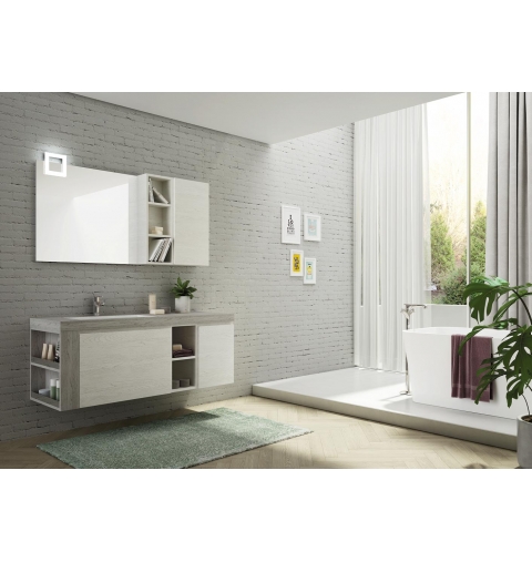 MOBILE BAGNO FREEDOM F28 ROVERE GESSATO GRIGIO ROVERE GESSATO ARTICO LARGHEZZA CM 142 PROFONDITA' CM 50