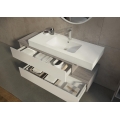 MOBILE BAGNO FREEDOM F34 LACCATO BIANCO OPACO ROVERE ROVERE GESSATO GRIGIO LARGHEZZA CM 150 PROFONDITA' CM 50