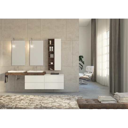 MOBILE BAGNO FREEDOM F35 LACCATO BIANCO OPACO LEGNO MASSELLO CASTORO LARGHEZZA CM 210 PROFONDITA' CM 50