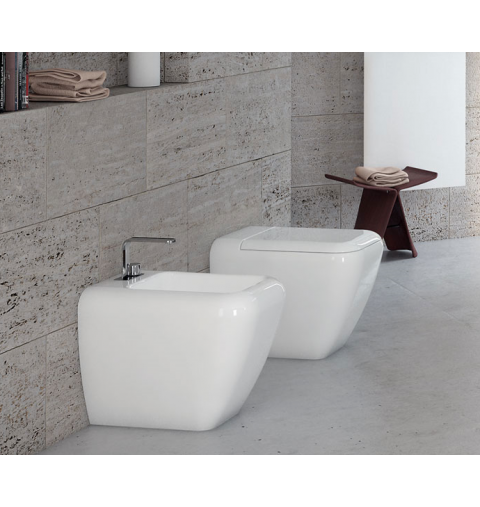 SANITARI COPPIA SHUI BIDET MONOFORO VASO CON SEDILE SCARICO BIDIREZIONALE COLORE BIANCO INSTALLAZIONE A TERRA