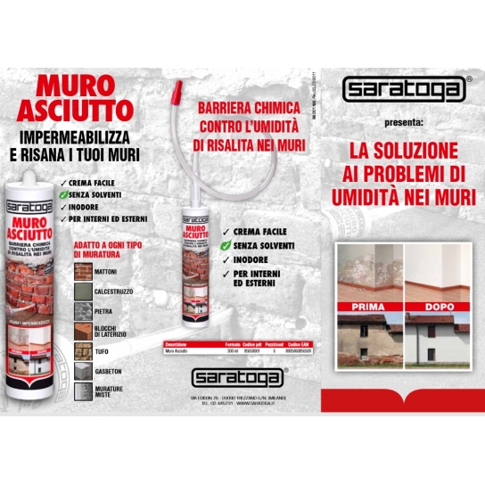 MURO ASCIUTTO 300 ML CONTRO L'UMIDITA' DI RISALITA BARRIERA CHIMICA AL SALNITRO SARATOGA