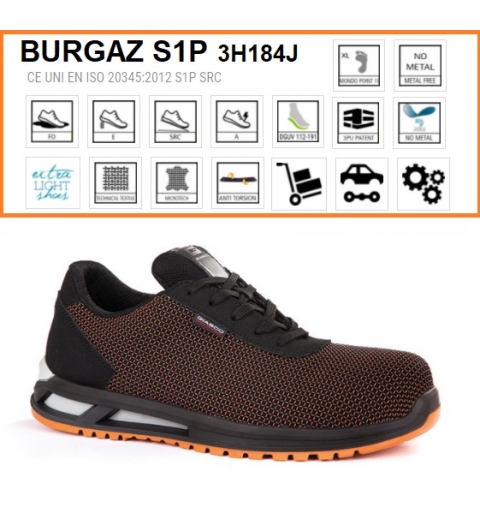 SCARPE ANTINFORTUNISTICHE BURGAZ S1P BASSE TESSUTO TECNICO TRASPIRANTE MICRO-TECH GIASCO