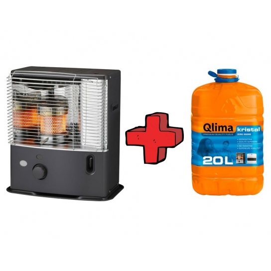 STUFA A COMBUSTIBILE QLIMA 2,4 KW R3224 + COMBUSTIBILE PER STUFA KRISTAL LT 20