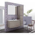 MOBILE BAGNO ROUND 04 CM 91 BASE 2 ANTE LAVABO RESINA BIANCO SPECCHIO FILO LUCIDO LAMPADA LED