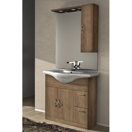 MOBILE BAGNO MONTI 09 CM 85 BASE LAVABO 2 CASSETTI 2 ANTE SPECCHIO CON PENSILE 1 ANTA TETTINO 2 LED + PRESA + INTERRUTTORE COL