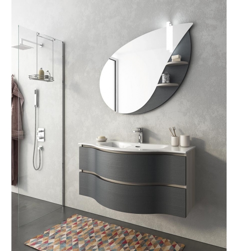 MOBILE BAGNO BROADWAY B14 CM 105 BASE LAVABO OCRITECH BIANCO SPECCHIO SAGOMATO "FOGLIA" LAMPADA LED COLORAZIONE TRANCHE' CHIARO