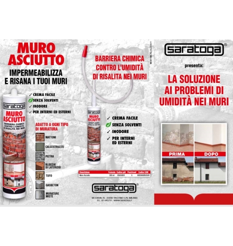 MURO ASCIUTTO 300 ML CONTRO L'UMIDITA' DI RISALITA BARRIERA CHIMICA AL SALNITRO SARATOGA