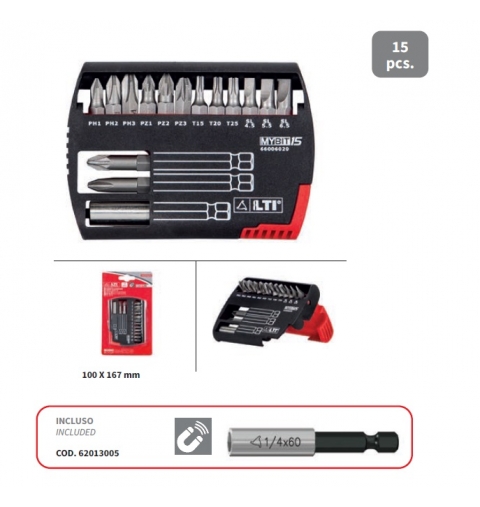 INSERTI MYBIT 15 ESSENTIAL MIX PH/PZ/TG/TORX PEZZI 14 + PORTA INSERTO LTI