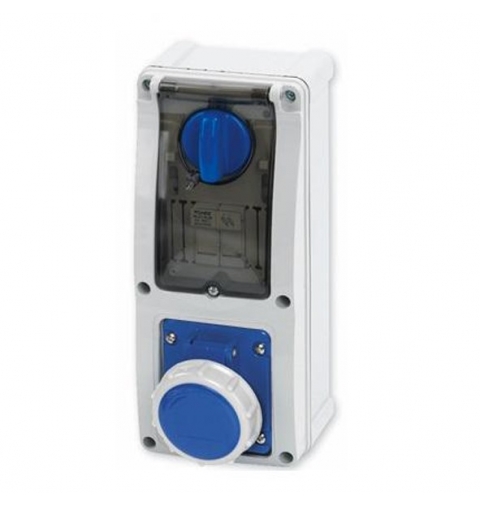 PRESA INTERBLOCCANTE PARETE ORIZZONTALE IP67 2P + T 16A 230V BLU