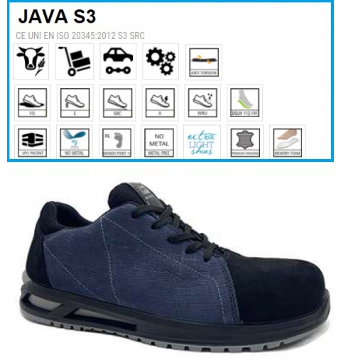 SCARPE ANTINFORTUNISTICHE JAVA S3 BASSA TESSUTO PELLE GROPPONE SCAMOSCIATO WRU GIASCO