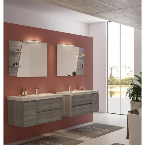 MOBILE BAGNO LINE 04 CM 100 BASE 2 CASSETTI 1 ANTA LAVABO RESINA BIANCO SPECCHIO SAGOMATO LAMPADA LED