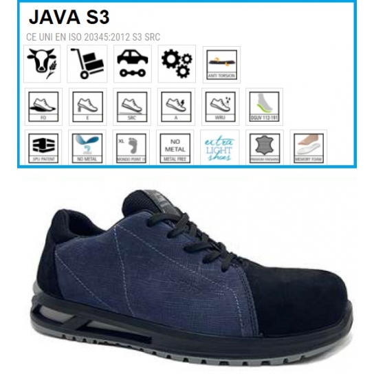 SCARPE ANTINFORTUNISTICHE JAVA S3 BASSA TESSUTO PELLE GROPPONE SCAMOSCIATO WRU GIASCO