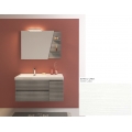 MOBILE BAGNO LINE 04 CM 100 BASE 2 CASSETTI 1 ANTA LAVABO RESINA BIANCO SPECCHIO SAGOMATO LAMPADA LED