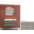 MOBILE BAGNO LINE 04 CM 100 BASE 2 CASSETTI 1 ANTA LAVABO RESINA BIANCO SPECCHIO SAGOMATO LAMPADA LED