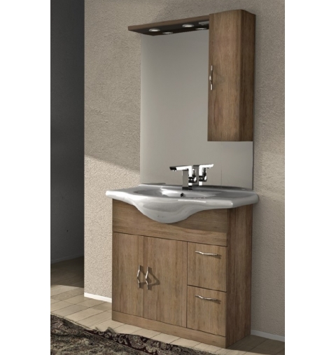 MOBILE BAGNO MONTI 09 CM 85 BASE LAVABO 2 CASSETTI 2 ANTE SPECCHIO CON PENSILE 1 ANTA TETTINO 2 LED + PRESA + INTERRUTTORE COL