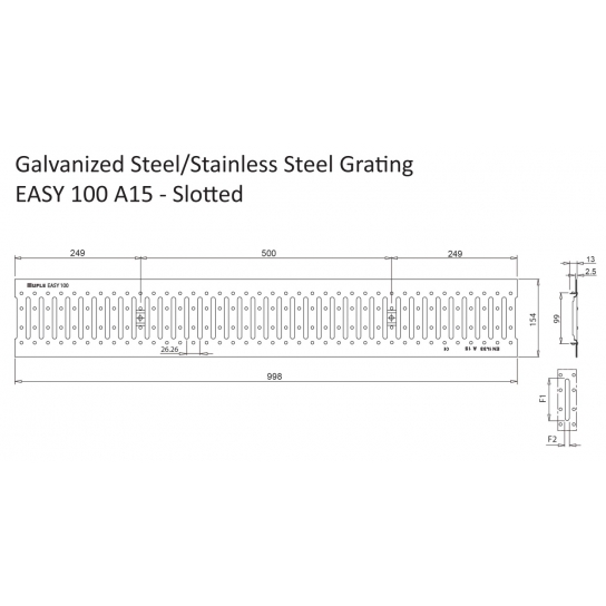 GRIGLIA EASY PER CANALETTE A PIOLI MT 1 ACCIAIO ZINCATO CLASSE A15-EN1433