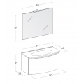 MOBILE BAGNO ROUND 04 CM 91 BASE 2 ANTE LAVABO RESINA BIANCO SPECCHIO FILO LUCIDO LAMPADA LED