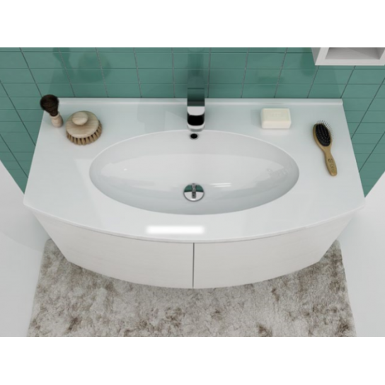 MOBILE BAGNO ROUND 04 CM 91 BASE 2 ANTE LAVABO RESINA BIANCO SPECCHIO FILO LUCIDO LAMPADA LED