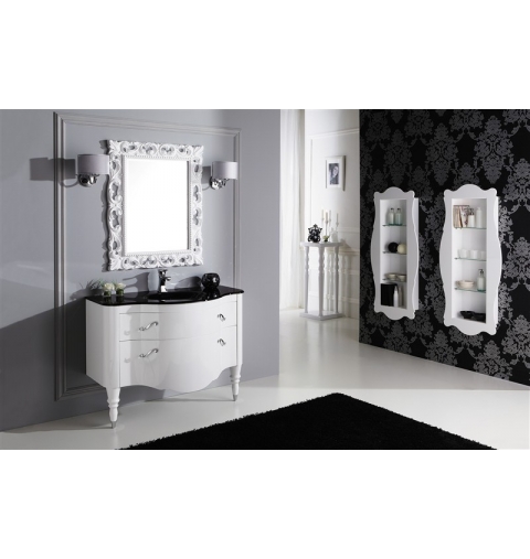 MOBILE BAGNO DECO' D02 CM 105 BASE LAVABO VETRO NERO SPECCHIO LAMPADE ILLUMINAZIONE COLORAZIONE BIANCO LUCIDO