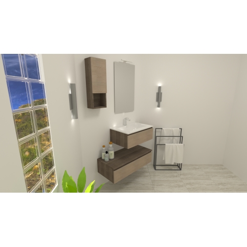 MOBILE BAGNO URBAN MONTI CM 100 BASE LAVABO POLITEK CASSETTIERA PENSILE ANTA 1 RIPIANO A GIORNO SPECCHIO FILO LUCIDO LAMPADA LE