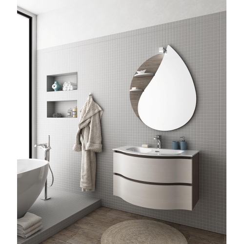 MOBILE BAGNO BROADWAY B1 CM 85 BASE LAVABO OCRITECH BIANCO SPECCHIO "GOCCIA" LAMPADA LED COLORAZIONE ROVERE TRANCHE' SCURO/TRAN