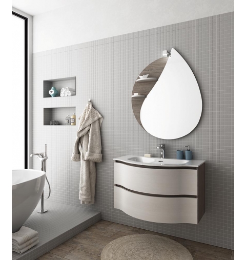 MOBILE BAGNO BROADWAY B1 CM 85 BASE LAVABO OCRITECH BIANCO SPECCHIO "GOCCIA" LAMPADA LED COLORAZIONE ROVERE TRANCHE' SCURO/TRAN