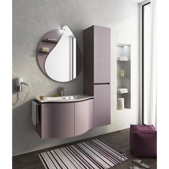 MOBILE BAGNO BROADWAY B8 CM 120 BASE LAVABO OCRITECH BIANCO SPECCHIO "GOCCIA" LAMPADA LED COLONNA 2 ANTE COLORAZIONE ROVERE TRA