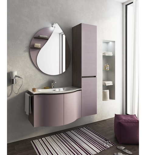 MOBILE BAGNO BROADWAY B8 CM 120 BASE LAVABO OCRITECH BIANCO SPECCHIO "GOCCIA" LAMPADA LED COLONNA 2 ANTE COLORAZIONE ROVERE TRA