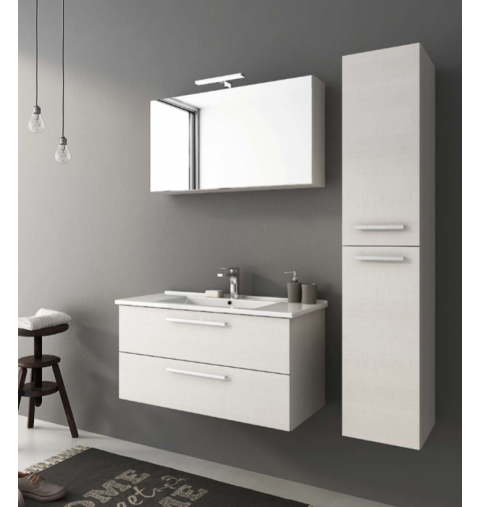 MOBILE BAGNO HARLEM H20 CM 97 BASE LAVABO CERAMICA CM 101 SPECCHIO CONONTENITORE LAMPADA LED COLONNA CM 32 COLORAZIONE ROVERE T