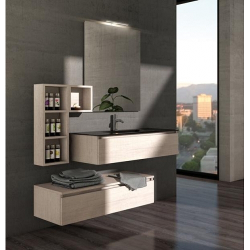 MOBILE BAGNO URBAN COMPONIBILE3 CM 150 BASE LAVABO VETRO CASSETTIERA SPECCHIO FILO LUCIDO 2 PENSILI A GIORNO COLORAZIONE ROVERE