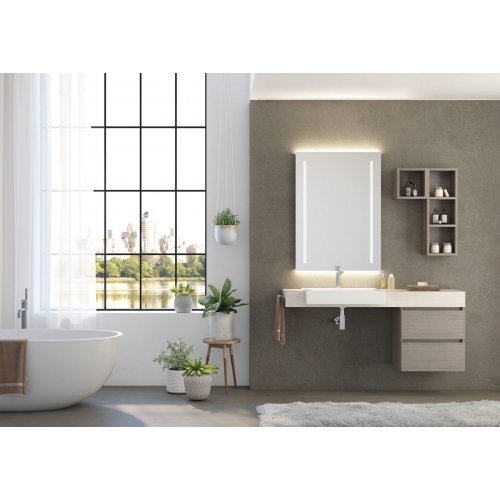 MOBILE BAGNO URBAN COMPONIBILE6 CM 140 TOP LEGNO LAVABO POLITEK BASE CASSETTI SPECCHIO FILO LUCIDO LAMPADA LED 3 PENSILI A GIOR