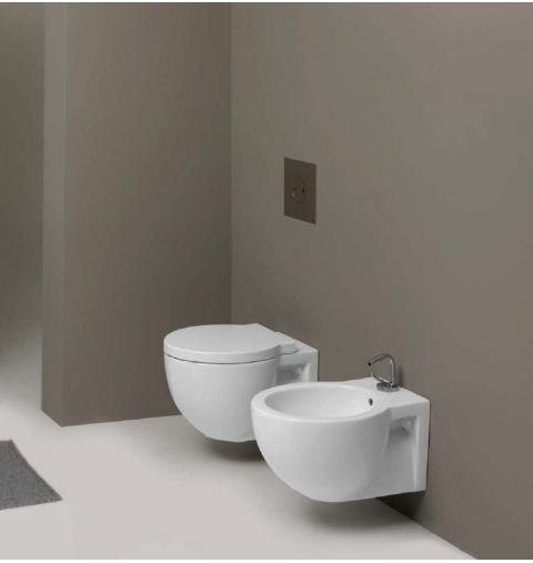 SANITARI COPPIA EASY BATH BIDET MONOFORO VASO CON SEDILE COLORE BIANCO SOSPESI