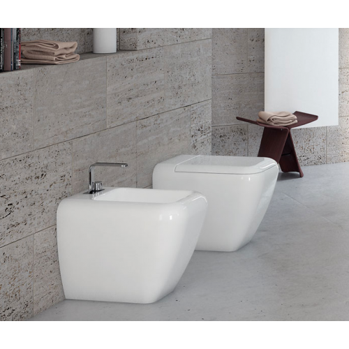 SANITARI COPPIA SHUI BIDET MONOFORO VASO CON SEDILE SCARICO BIDIREZIONALE COLORE BIANCO INSTALLAZIONE A TERRA