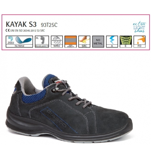 SCARPE ANTINFORTUNISTICHE KAYAK BASSE S3 PELLE GROPPONE SCAMOSCIATO WRU GIASCO